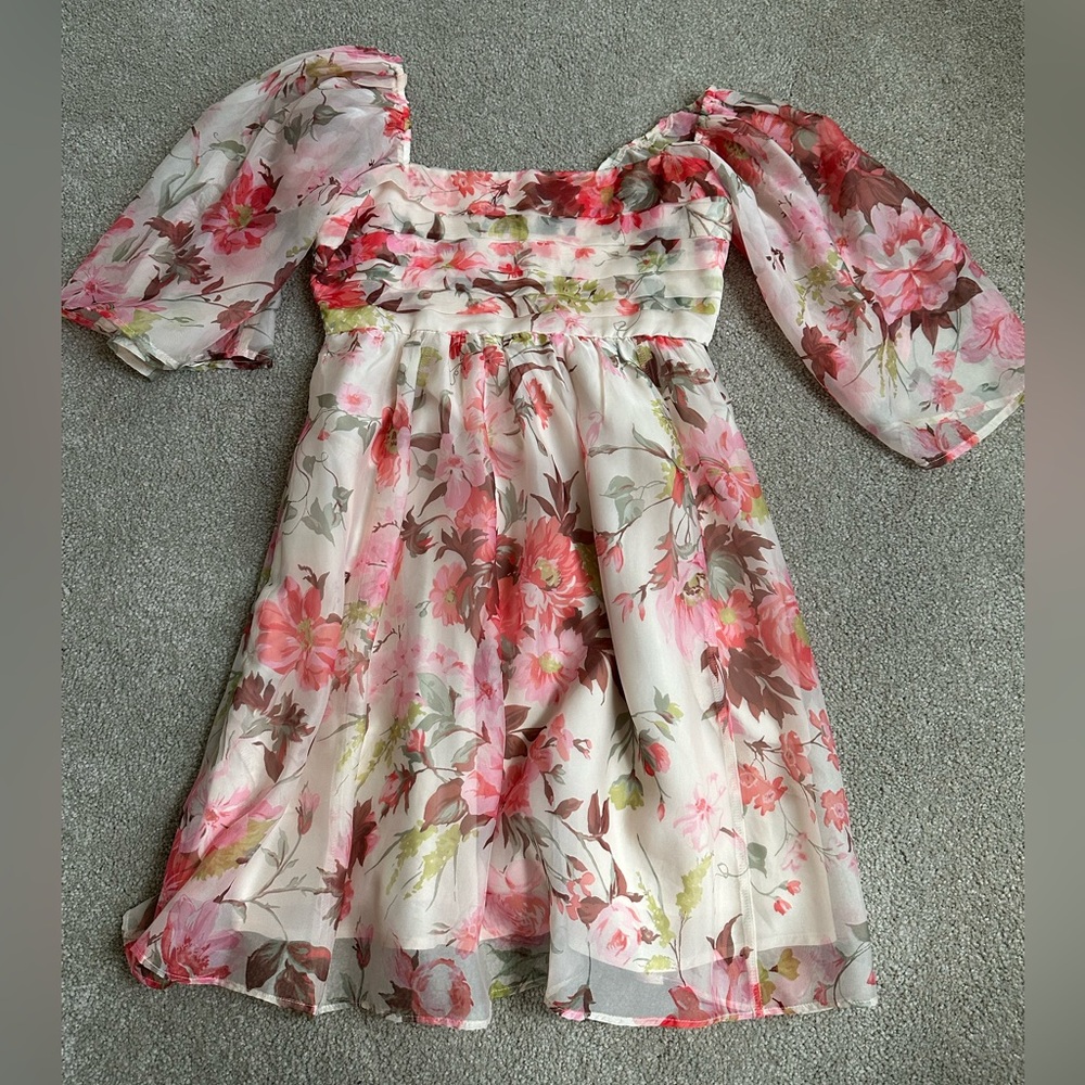 Abercrombie & Fitch Pink and Orange Sundress with Bishop Sleeves